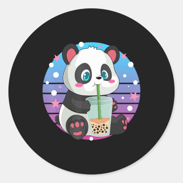 Pegatina Redonda Panda Boba Tea Bubble Tea Anime Kawaii Neko (Anverso)