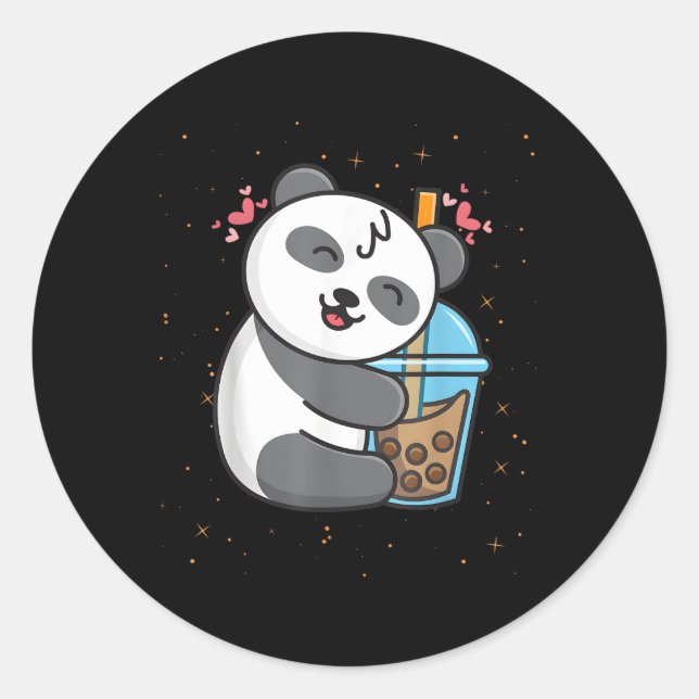 Pegatina Redonda Panda Boba Tea Bubble Tea Kawaii Anime Japonés (Anverso)