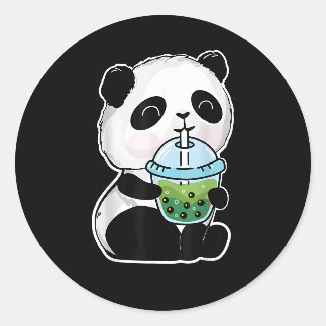 Pegatina Redonda Panda Boba Tea Panda Y Té De Burbuja (Anverso)