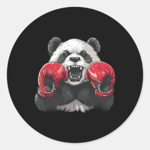 Pegatina Redonda Panda Boxeador Con Guantes De Boxeo Kickboxing Div