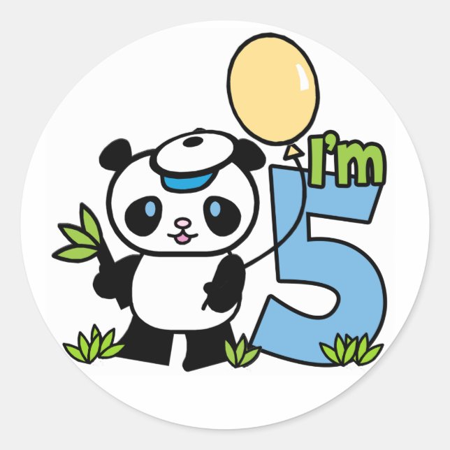 Pegatina Redonda Panda Boy 5 cumpleaños (Anverso)
