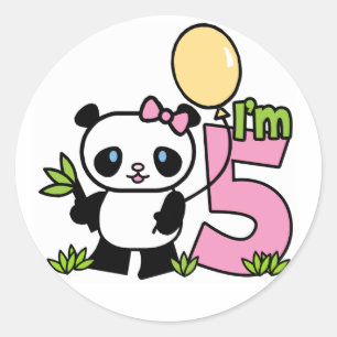 Pegatina Redonda Panda Chica 5º cumpleaños