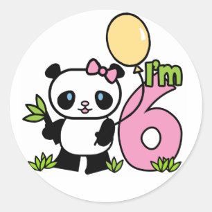 Pegatina Redonda Panda Chica 6º cumpleaños