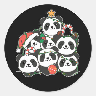 Pegatina Redonda Panda Christmas Tree Curioso Animal Navidad Classi