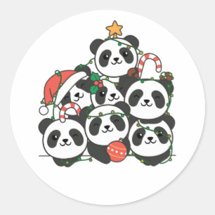 Pegatina Redonda Panda Christmas Tree Funny Animal Navidades