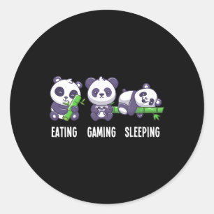 Pegatina Redonda Panda Comer Juguetes Dormiendo Para Juego Multijug