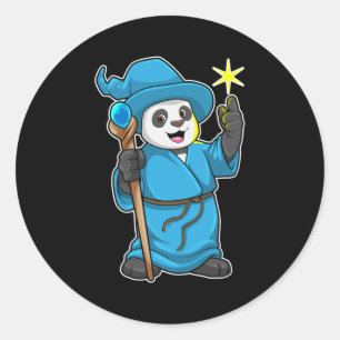 Pegatina Redonda Panda como asistente con varita mágica