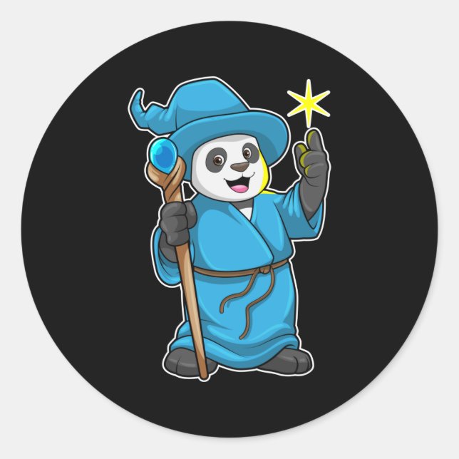 Pegatina Redonda Panda como asistente con varita mágica (Anverso)