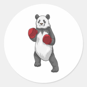 Pegatina Redonda Panda como boxeador con guantes de boxeo