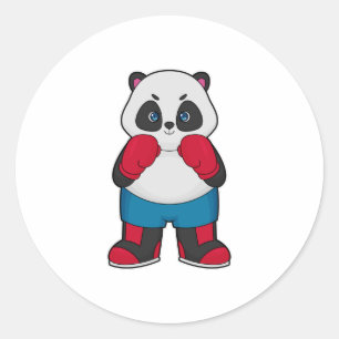 Pegatina Redonda Panda como boxeador con guantes de boxeo