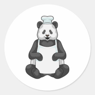 Pegatina Redonda Panda como chef y gorra de cocina