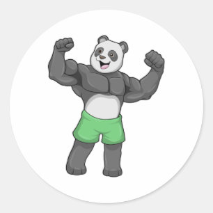 Pegatina Redonda Panda como constructora de cuerpos en Bodybuilding