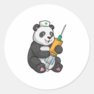 Pegatina Redonda Panda como enfermera con jeringas