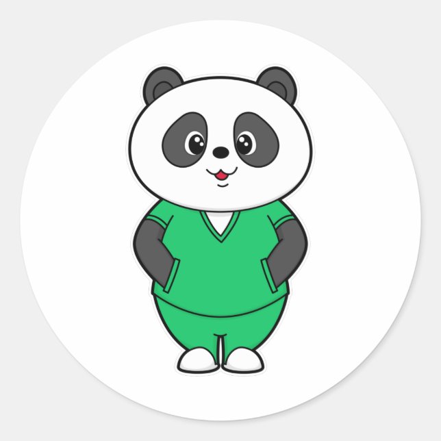 Pegatina Redonda Panda como enfermera con Smock (Anverso)