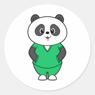 Pegatina Redonda Panda como enfermera con Smock