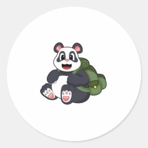 Pegatina Redonda Panda como excursionista con mochila