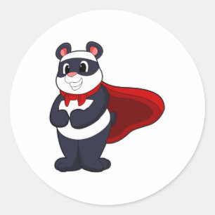Pegatina Redonda Panda como héroe con máscara y Cabo