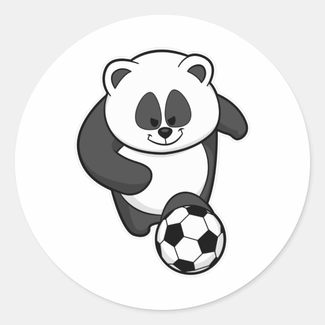 Pegatina Redonda Panda como jugador de fútbol en el fútbol (Anverso)