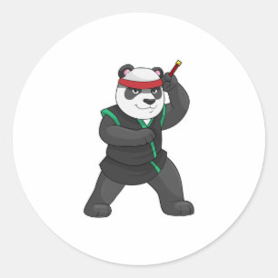 Pegatina Redonda Panda como Ninja en disfraz