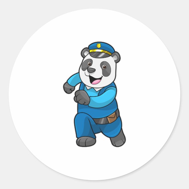 Pegatina Redonda Panda como oficial de policía con gorra de policía (Anverso)