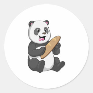 Pegatina Redonda Panda como panadero con pan