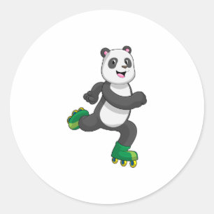 Pegatina Redonda Panda como patinador en línea con patines
