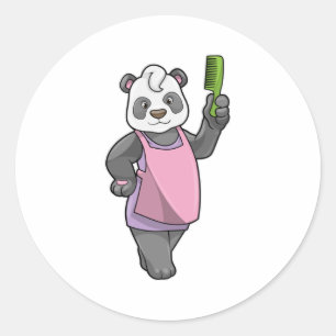 Pegatina Redonda Panda como peluquero con comb