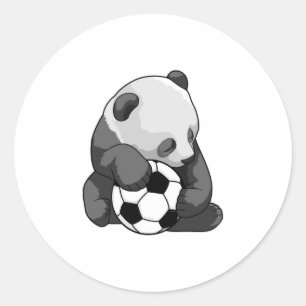 Pegatina Redonda Panda con balón de fútbol