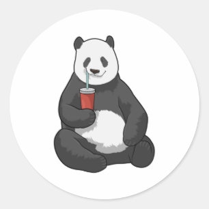 Pegatina Redonda Panda con bebida
