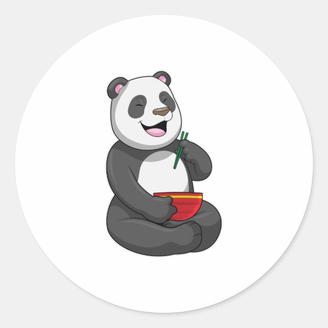 Pegatina Redonda Panda con Bowl Ramen (Anverso)