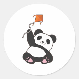 Pegatina Redonda Panda con cometa