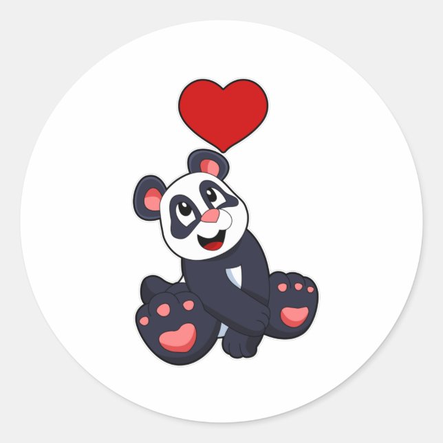 Pegatina Redonda Panda con corazón (Anverso)