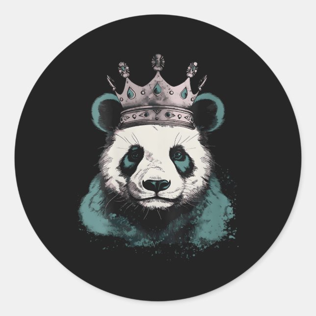 Pegatina Redonda Panda con corona (Anverso)