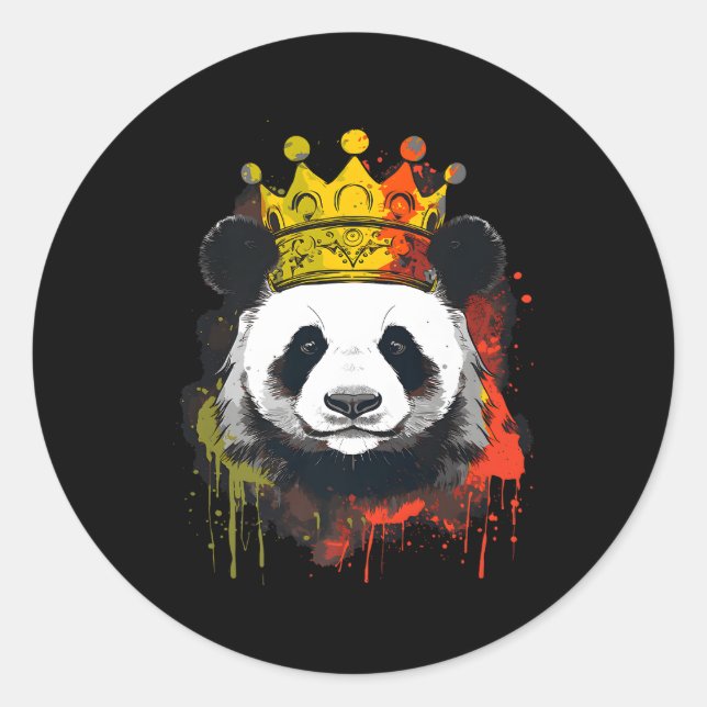 Pegatina Redonda Panda con corona (Anverso)