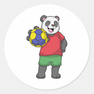 Pegatina Redonda Panda con deportes de balonmano