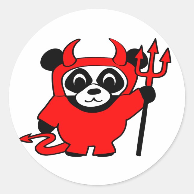 Pegatina Redonda Panda con disfraz del diablo rojo (Anverso)
