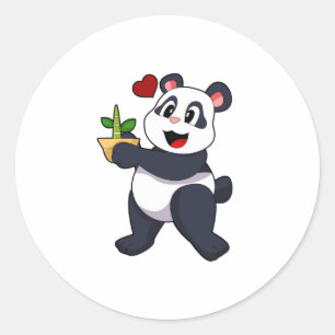 Pegatina Redonda Panda con flores de bambú