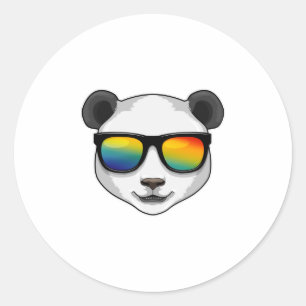Pegatina Redonda Panda con gafas de sol