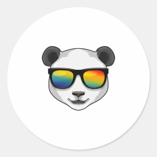 Pegatina Redonda Panda con gafas de sol (Anverso)