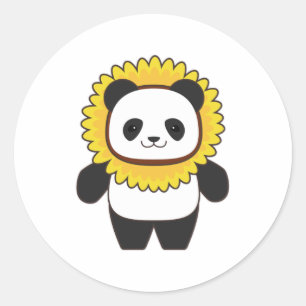 Pegatina Redonda Panda con girasol
