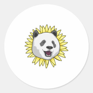 Pegatina Redonda Panda con girasol