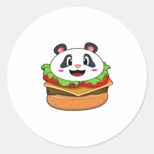Pegatina Redonda Panda con hamburguesa