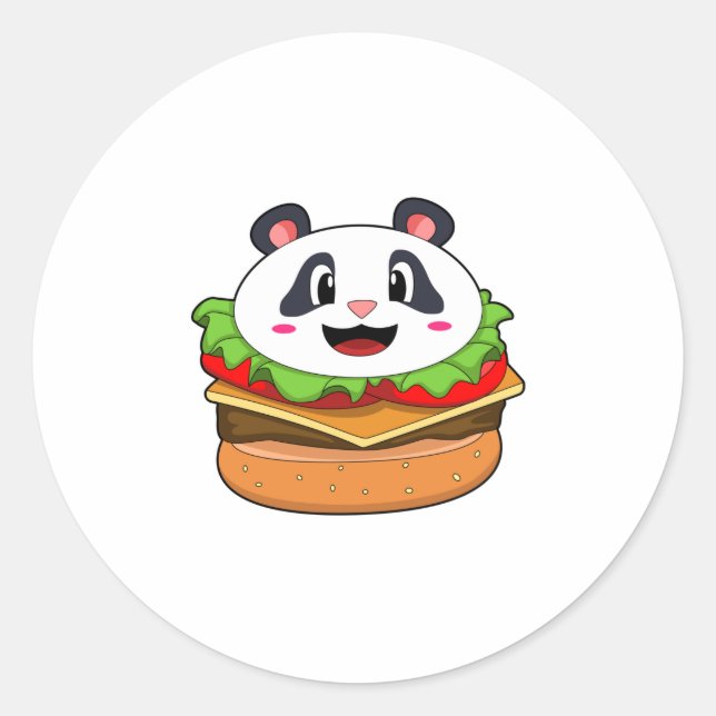 Pegatina Redonda Panda con hamburguesa (Anverso)