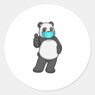 Pegatina Redonda Panda con máscara facial