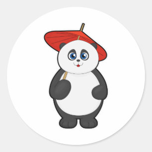Pegatina Redonda Panda con paraguas