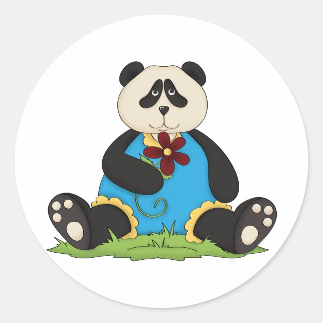 Pegatina Redonda Panda Con Pegatinas De Flores (Anverso)