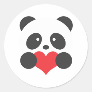 Pegatina Redonda Panda con pegatinas del corazón