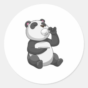 Pegatina Redonda Panda con Tea Cup