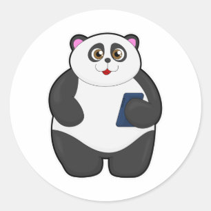 Pegatina Redonda Panda con teléfono móvil
