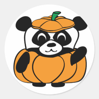 Pegatina Redonda Panda con traje de calabaza